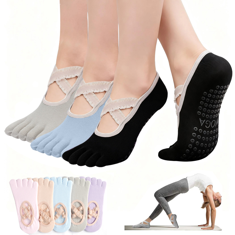 Medias Para Pilates Y Yoga - レディースノンスリップピラティスソックス女性レース包帯ヨガソックススポーツフィットネス通気性バレエダンスソックスピラティススタジオ用